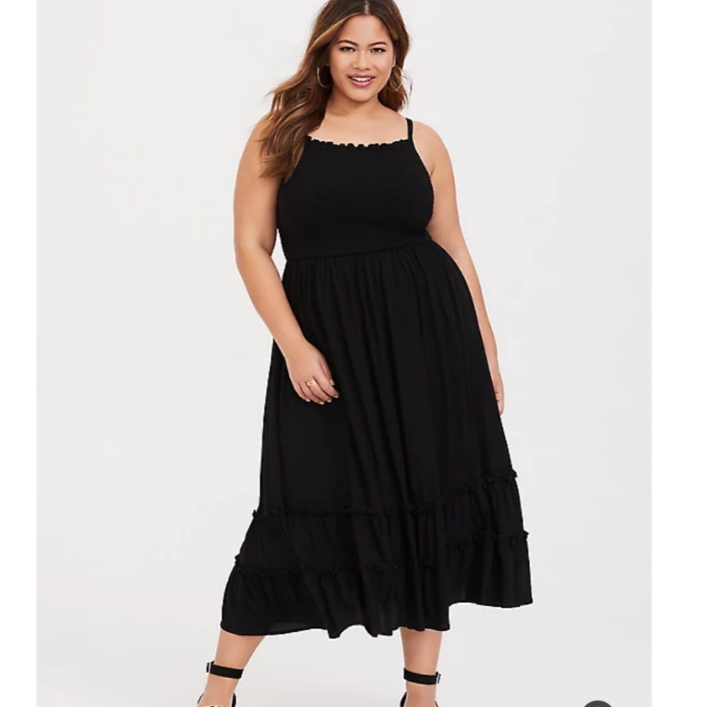 Torrid Black Challis Smocked Midi Dress Size 2